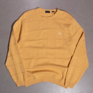 IZOD Men's Square Grid Pattern Yellow Long Sleeve Knit Sweater Large Grandpa